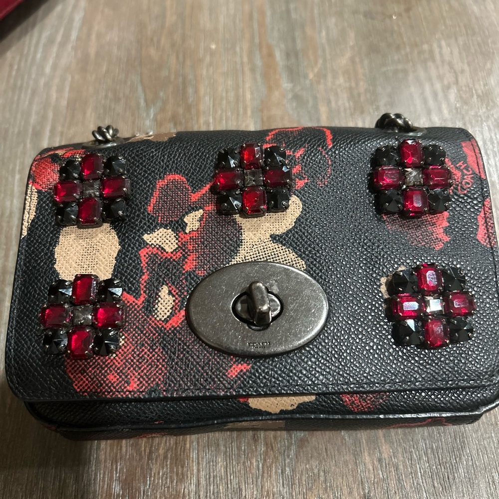 Coach Black and Red Floral Crossbody Bag